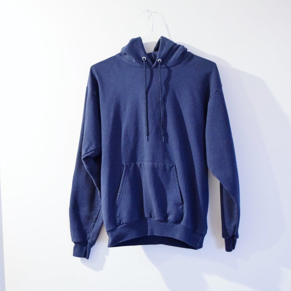 Navy Blue Unisex Cotton Hoodie with Kangaroo Pouch | Size M